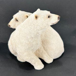 Vtg Polar Bear Duo Figurine Stone Critters Hand Painted White United Design 90s